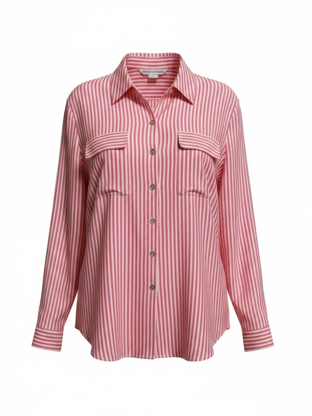 Melrose Silk Studio 100% Silk Button Down Shirt Stripped Pink White VTG 90s Boxy